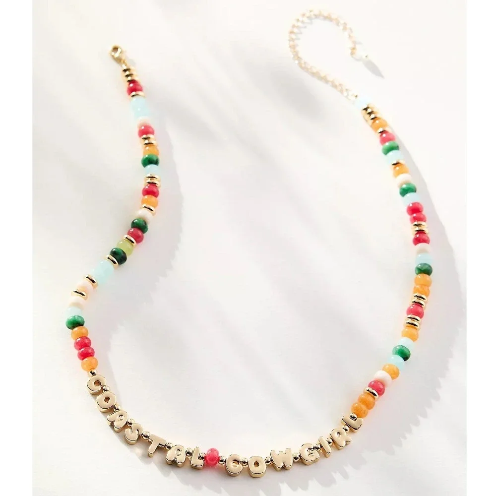 By Anthropologie Beaded‎ Bubble-Letter Necklace - Coastal Cowgirl - NWT